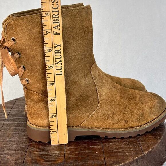 UGG Boots Kids Size 4 Corene Chestnut Suede Lace Up Side Zip - Picture 7 of 9